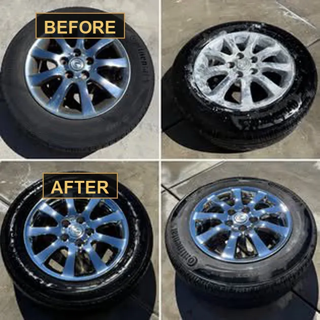 Wheel detailing before-and-after from a Moto Caribe Detailing project